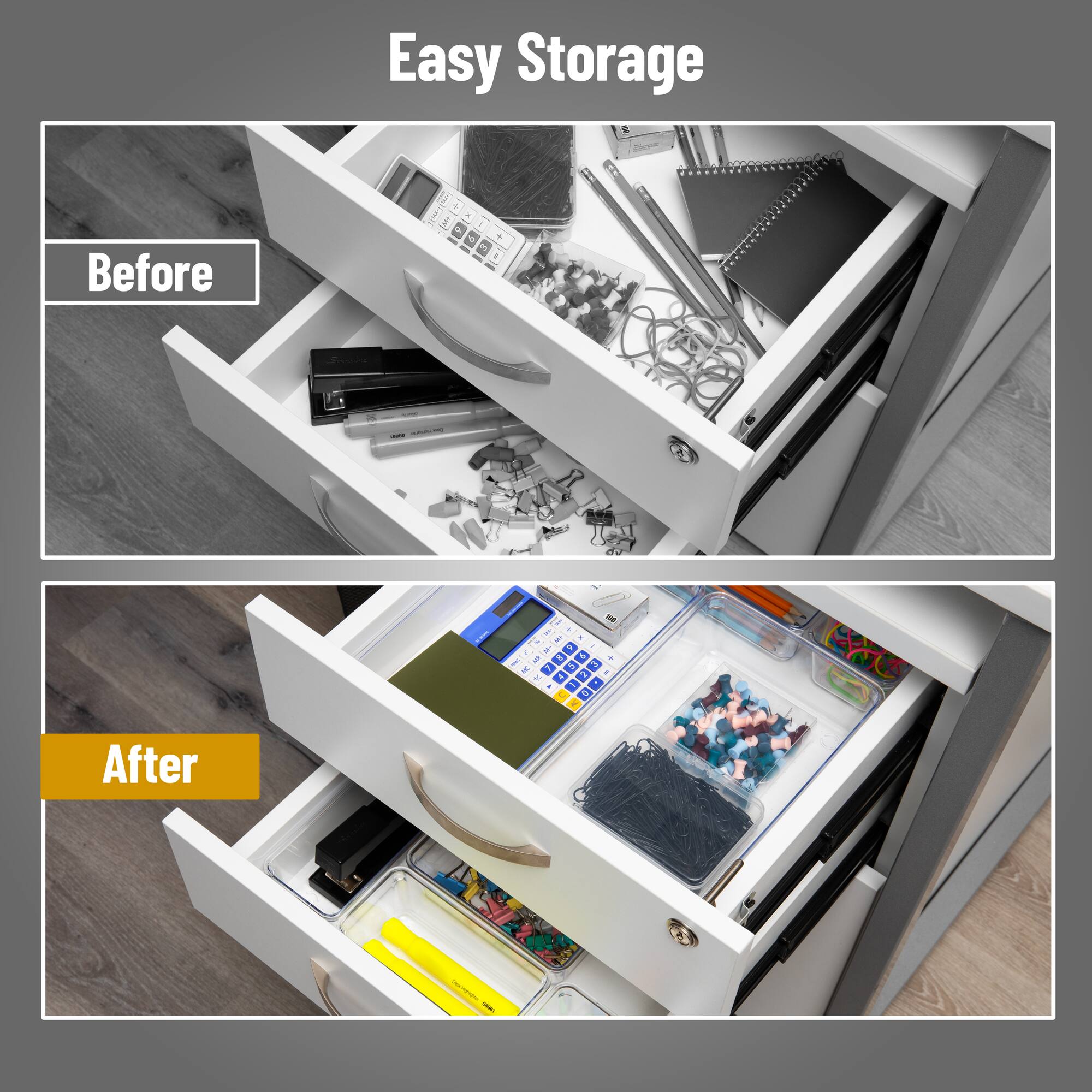 Mind Reader 8-Piece Drawer Organizer Set, Storage Trays, Clear